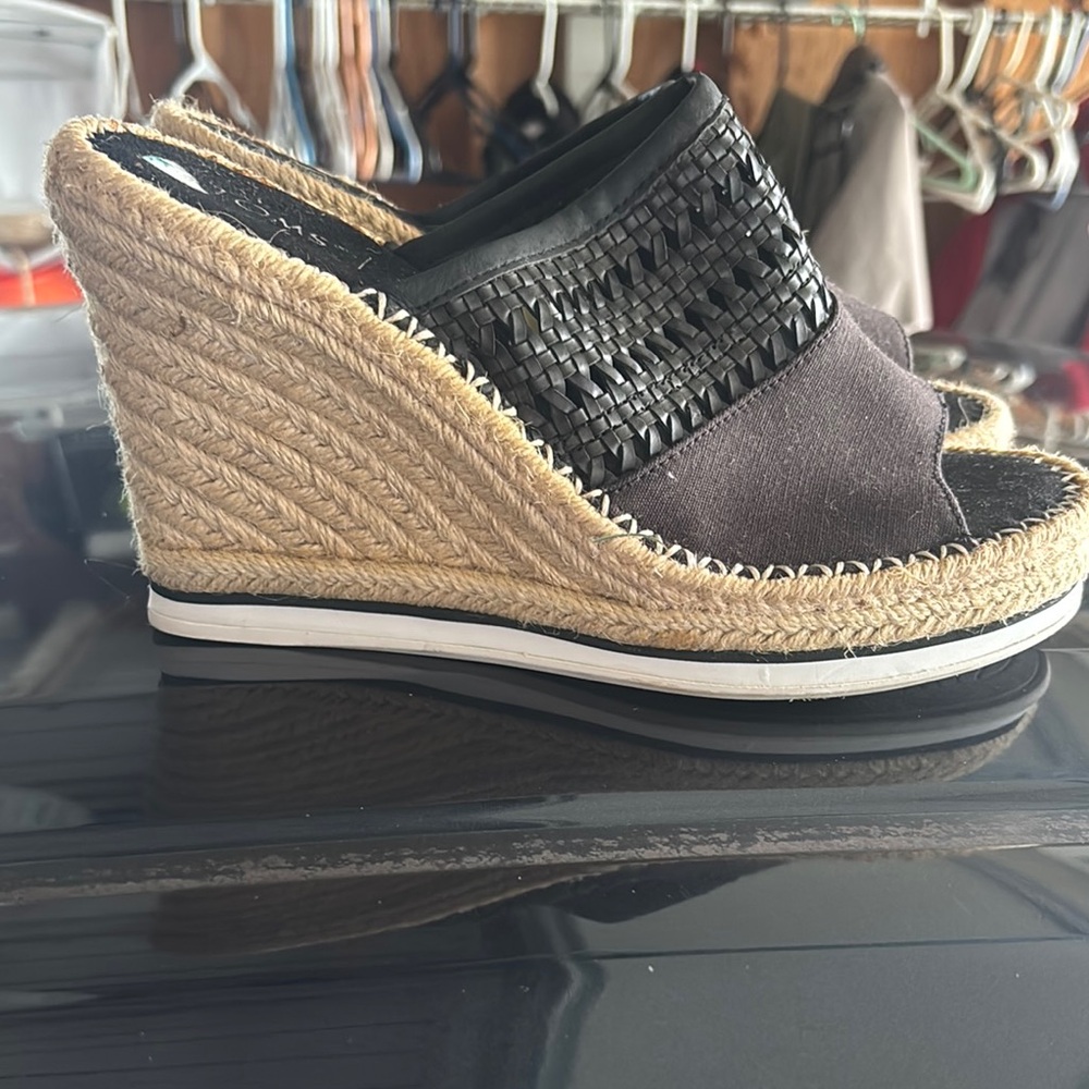 Toms Black and Tan Wedge Espadrilles